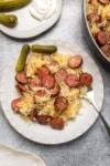 a plate of sausage and sauerkraut
