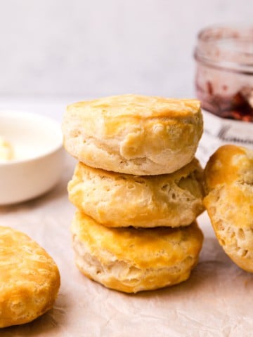 air fired biscuits stacked up on parchment paper