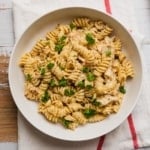 a bowl of garlic parmesan chicken pasta