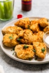 a plate of chicken nuggets