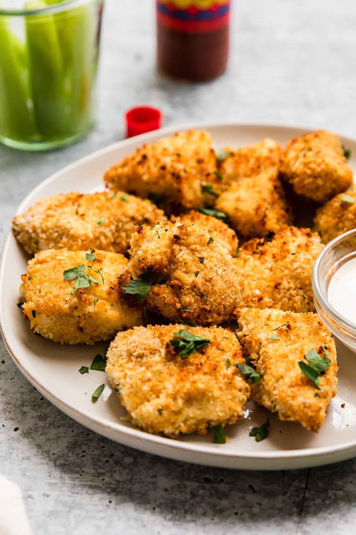 a plate of air fryer buffalo chicken bites