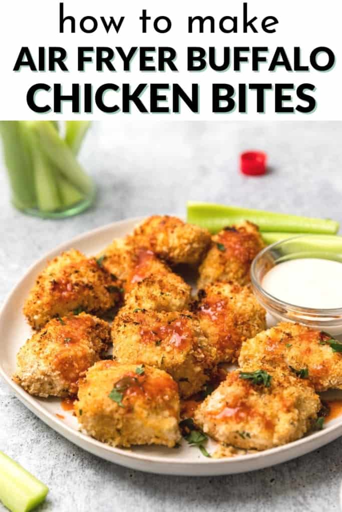 how to make air fryer buffalo chicken bites pin image