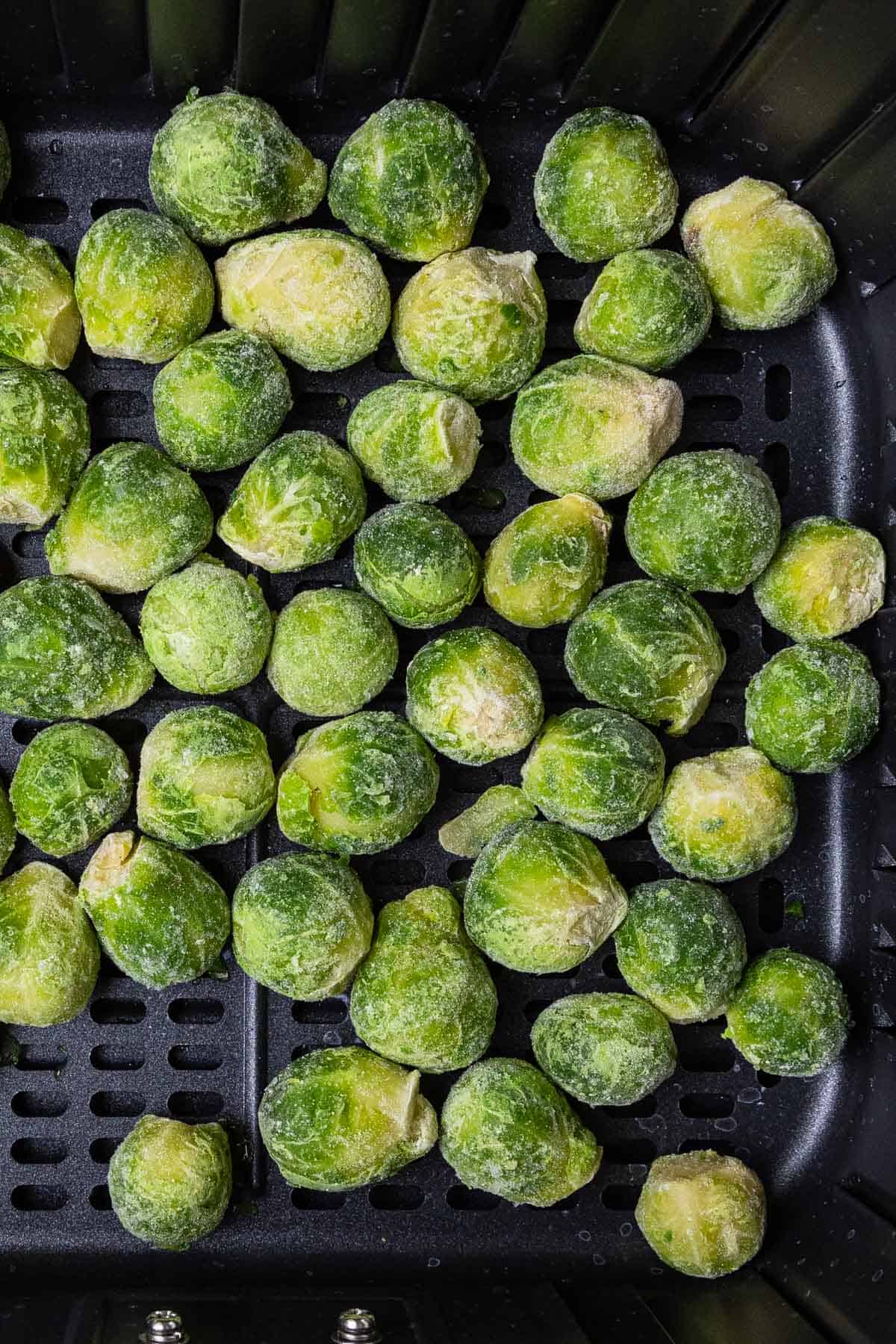 frozen brussels sprouts in an air fryer basket