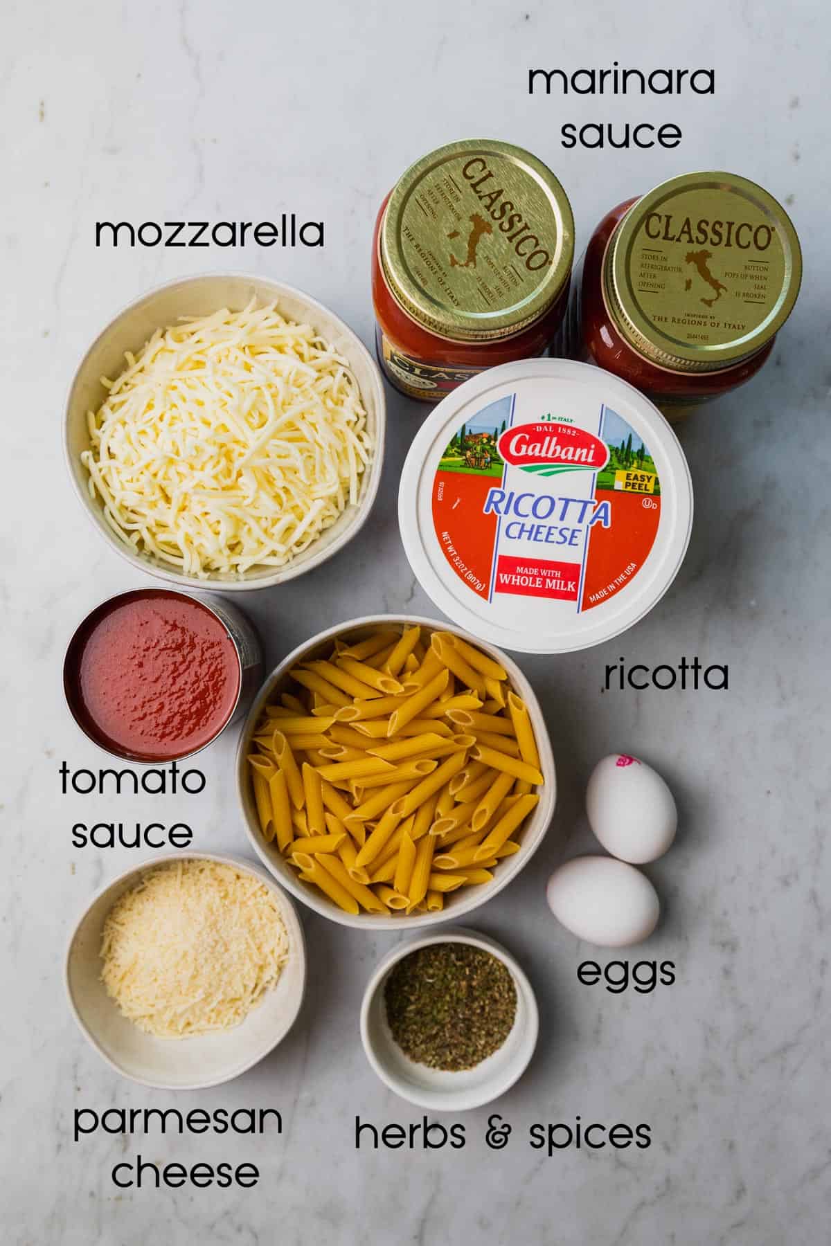 recipe ingredients with text labels