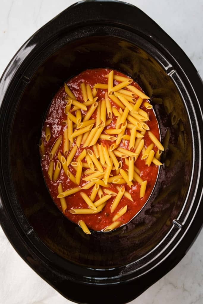 dry pasta layer in a crockpot