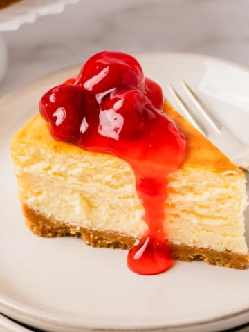 a slice of strawberry cheesecake
