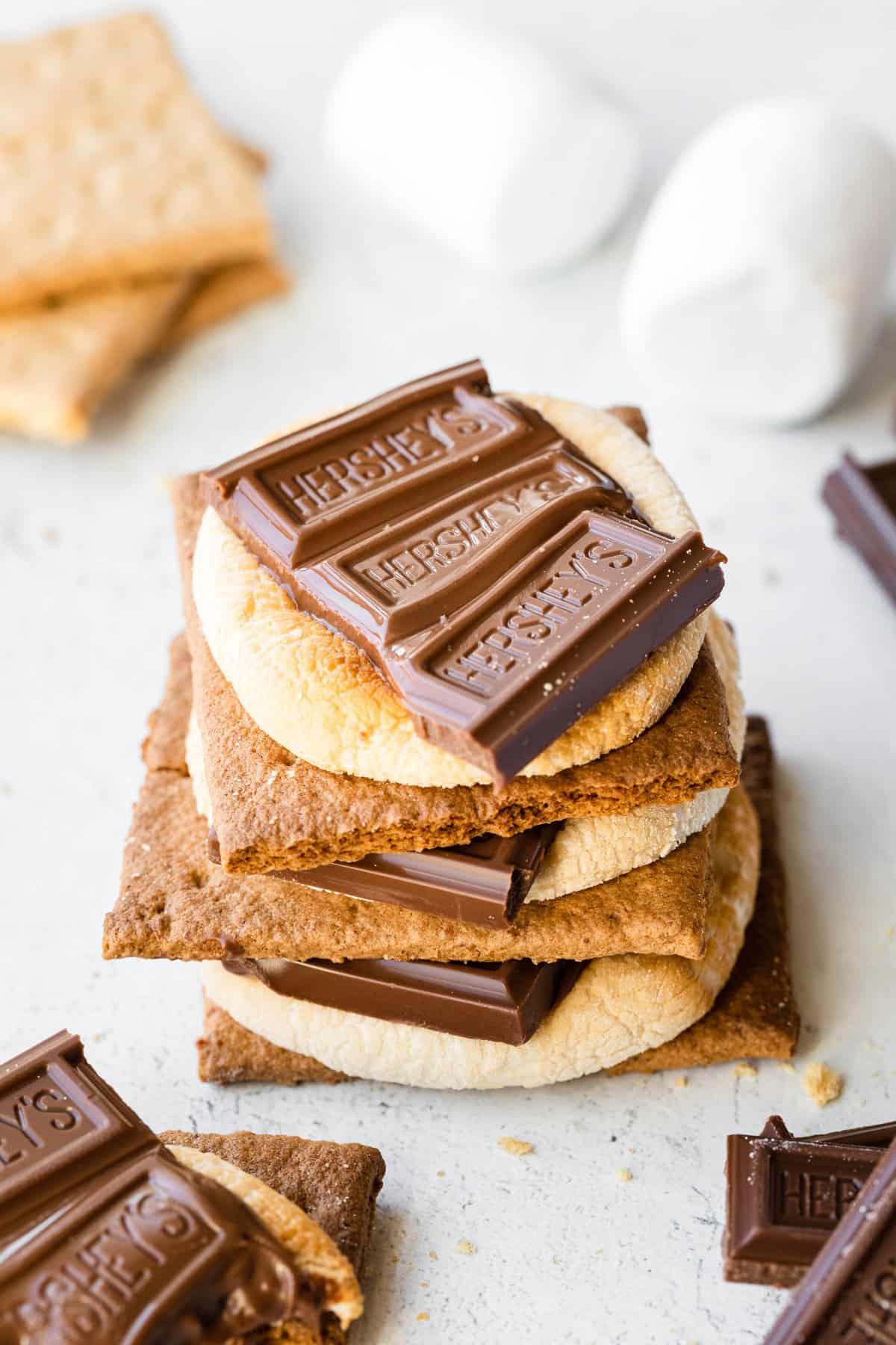 the completed s'mores stacked on top of each other