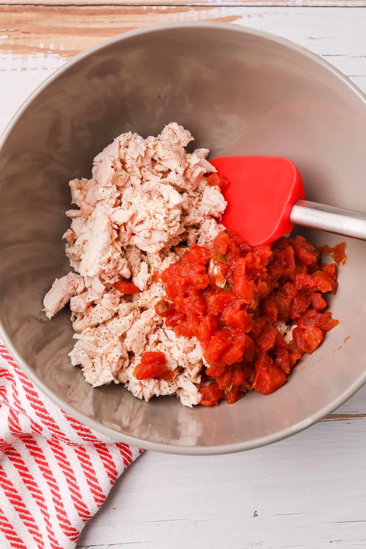 a bowl of chicken and rotel