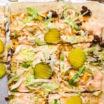 Big mac pizza recipe with slices on a sheet pan.