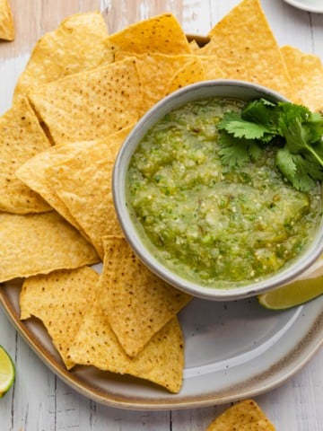 abuelos salsa in a bowl with chips