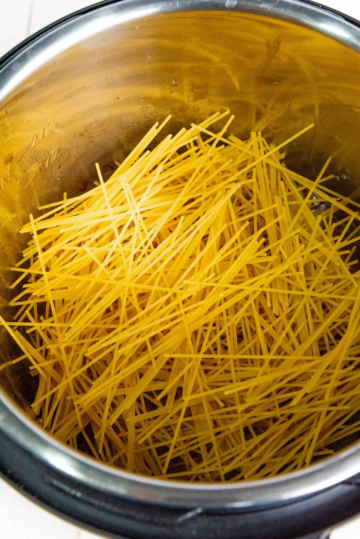 pasta in a crisscross patern in a instant pot