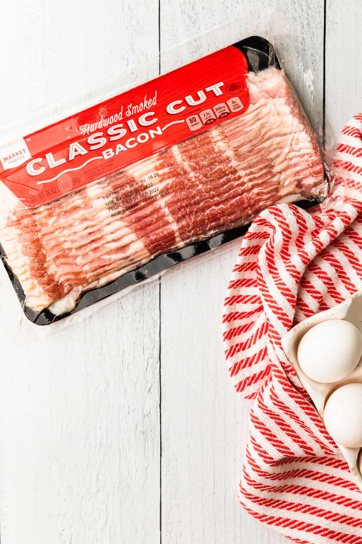 uncooked bacon in package