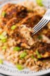 a piece of chicken on a fork