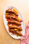 sausages and peppers made in the air fryer on a platter