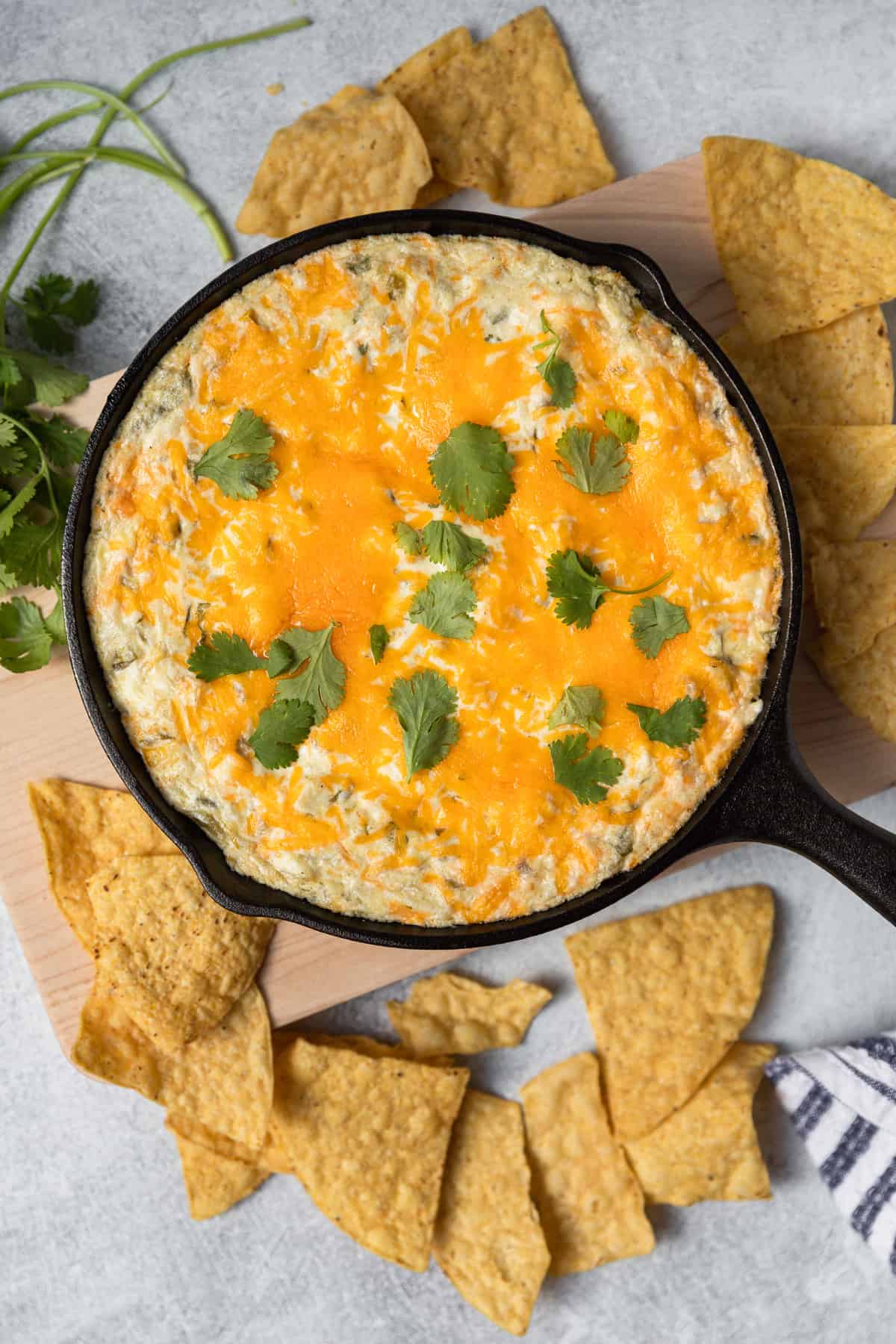 the completed recipe surrounded by tortilla chips