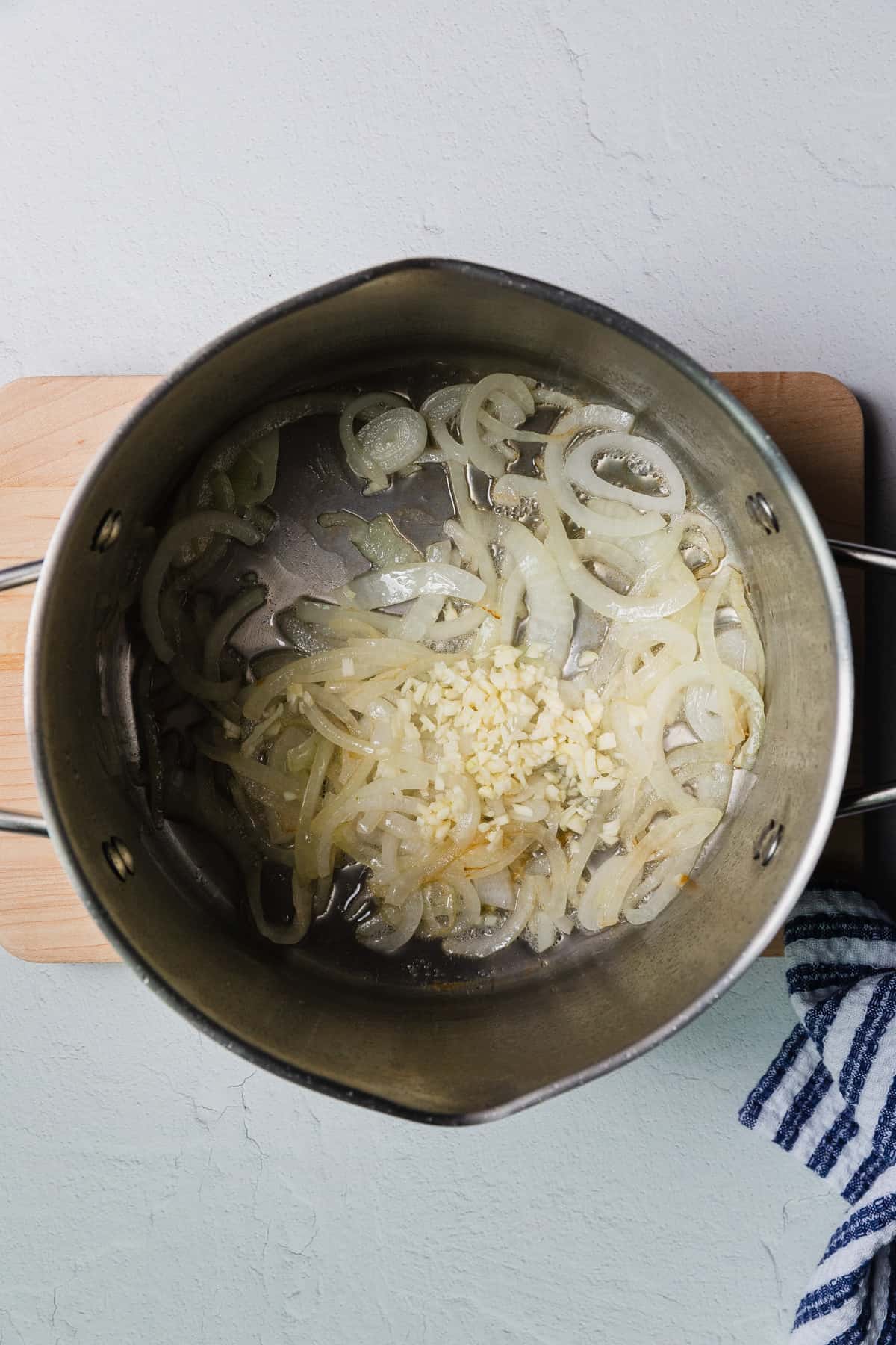 onions and garlic in a sauce pan