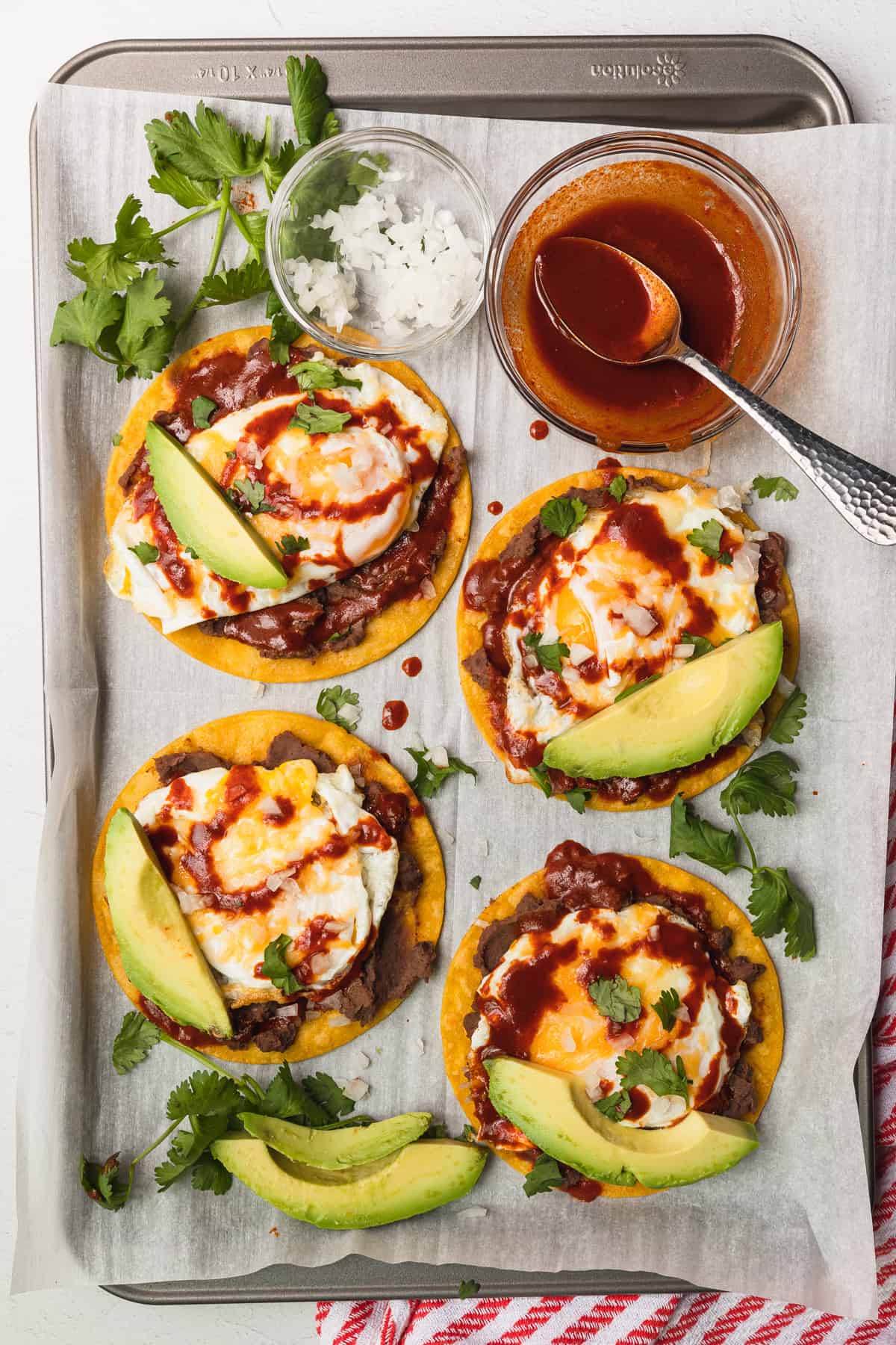 huevos rancheros on a baking sheet