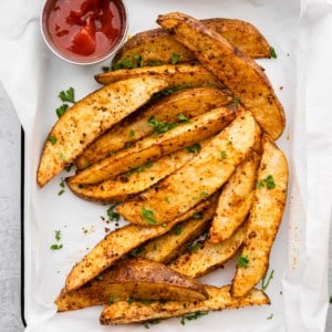 a serving of steak fries made in an air fryer