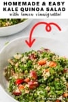 kale salad recipe image with text overlay for pinterest