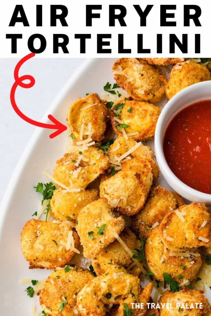 crispy air fryer tortellini pin with text overlay