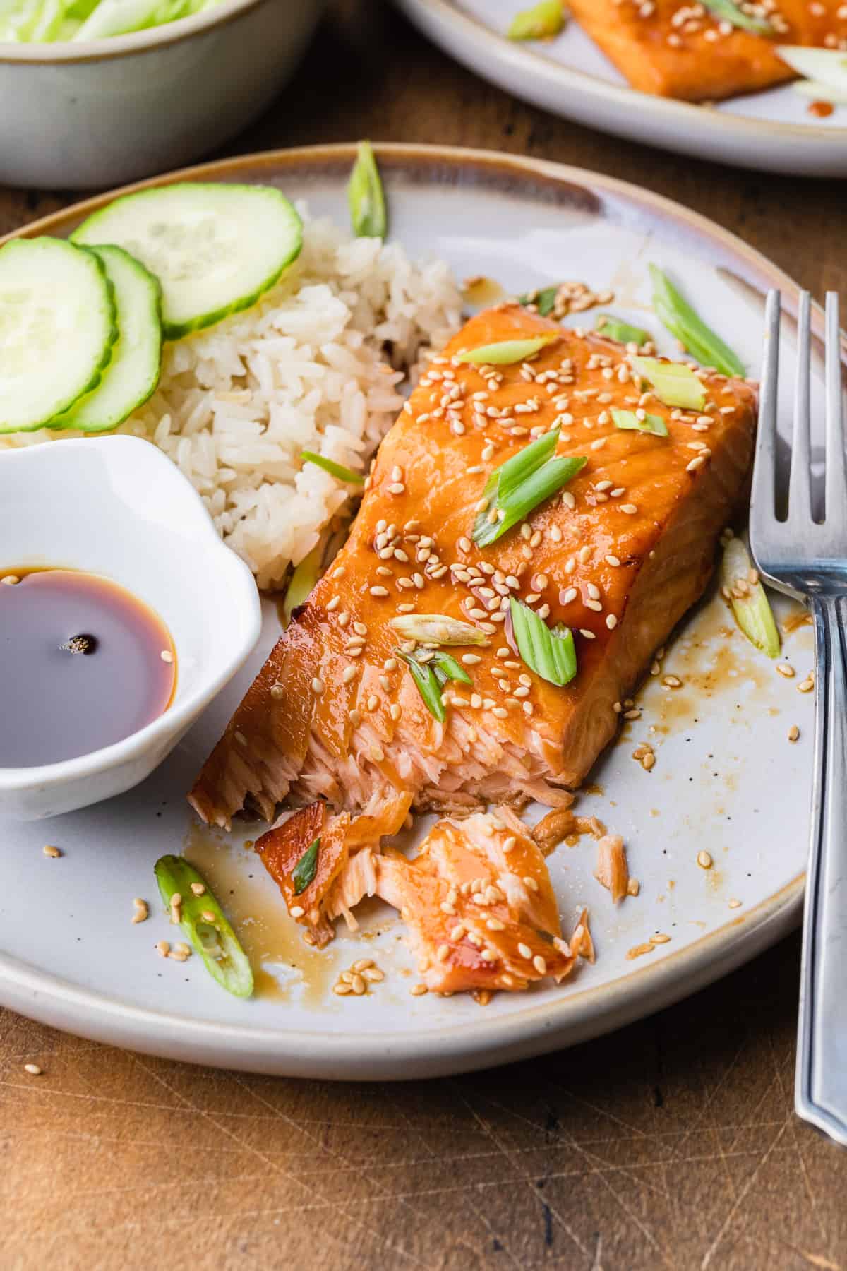 air fryer teriyaki salmon on a plate 