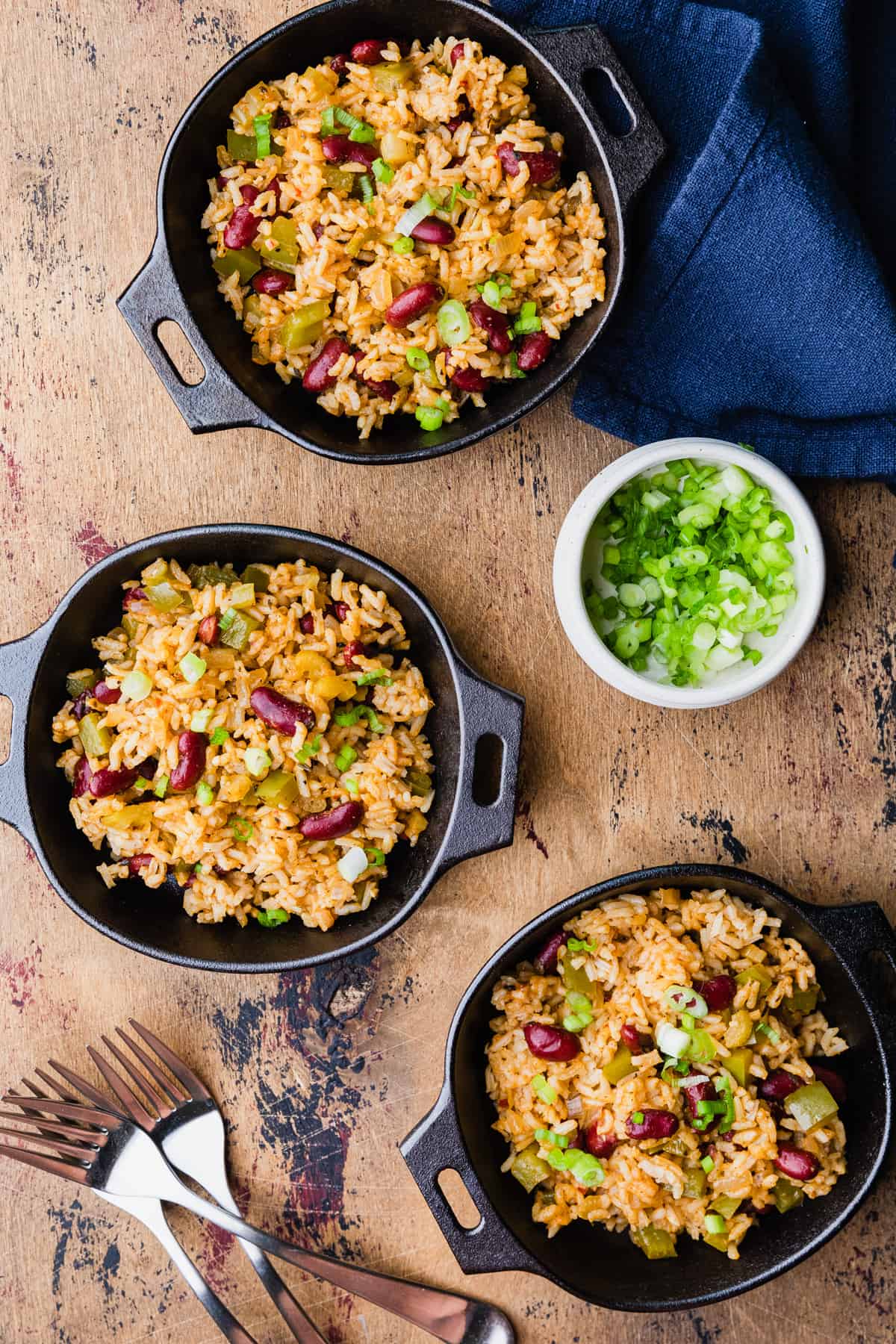 vegetarian dirty rice recipe in 3 bowls