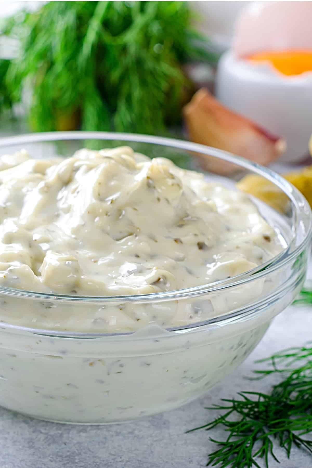 a creamy white dip in a bowl