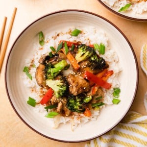 air fryer stir fry recipe completed with rice