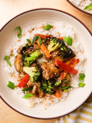air fryer stir fry recipe completed with rice