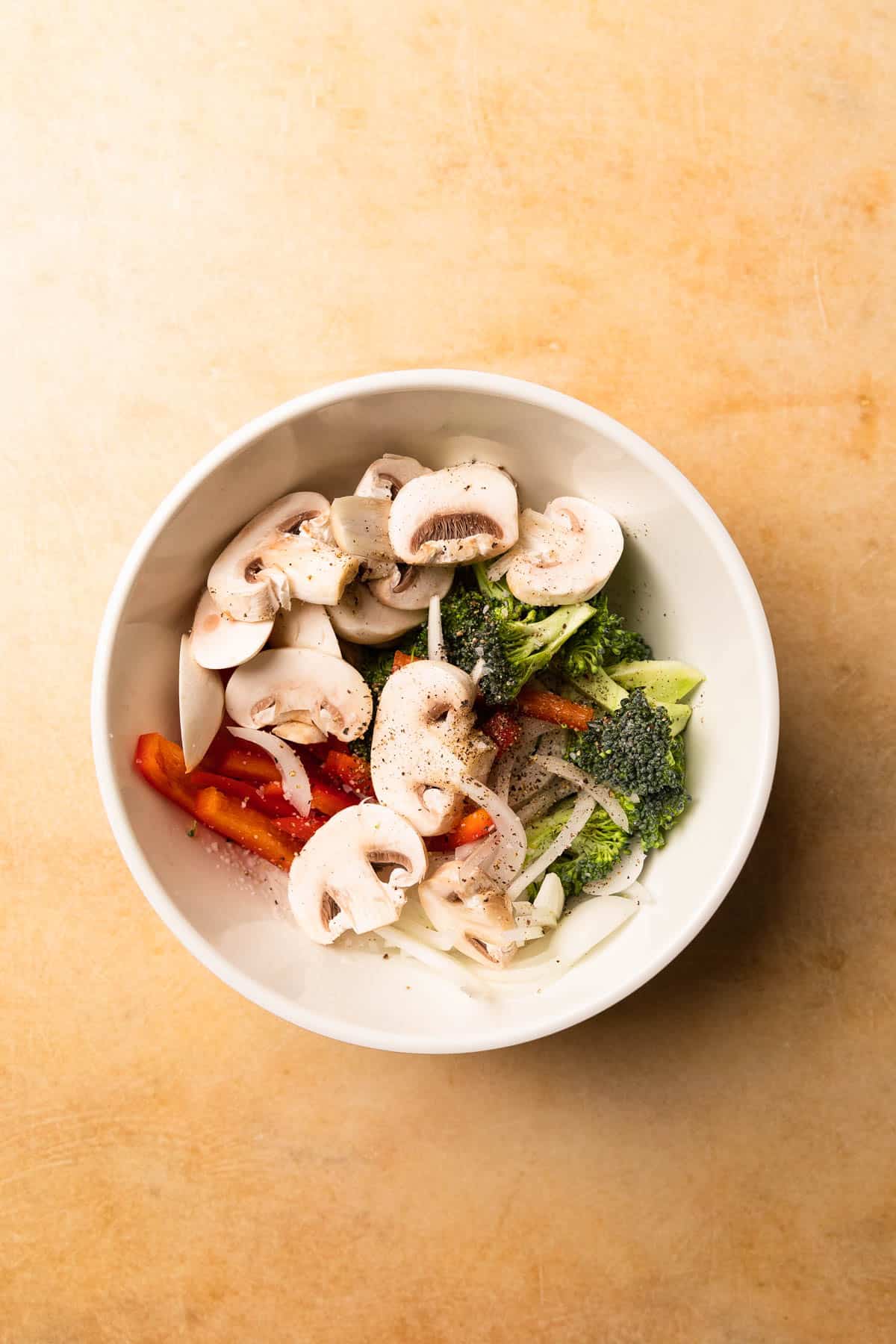 cut up vegetables in a bowl