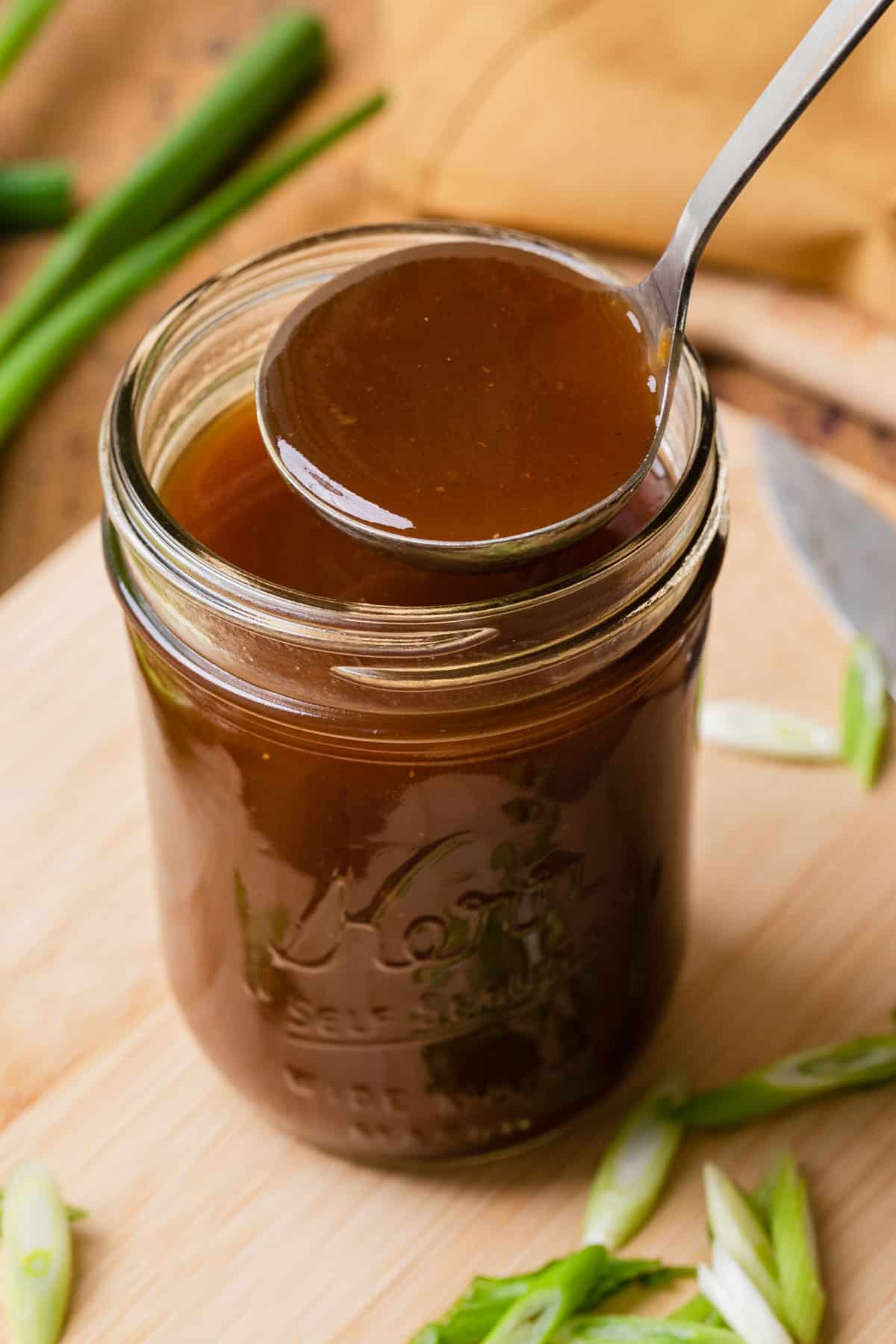 a mason jar of brown gravy