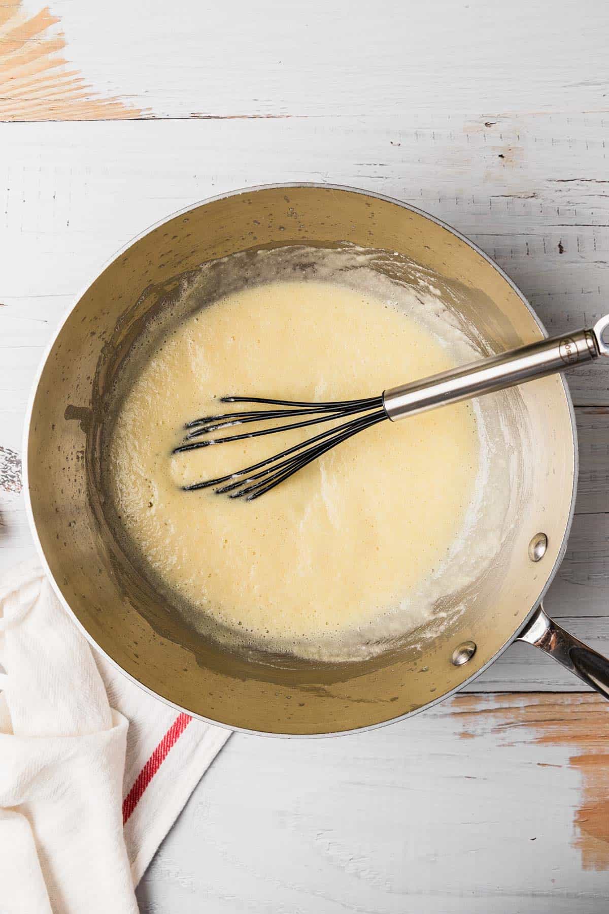 making a roux for the white gravy recipe