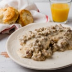the sausage gravy over biscuits