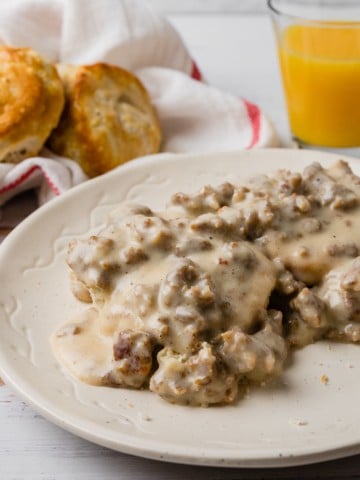 the sausage gravy over biscuits