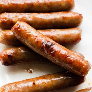 a breakfast sausage link cooked in an air fryer