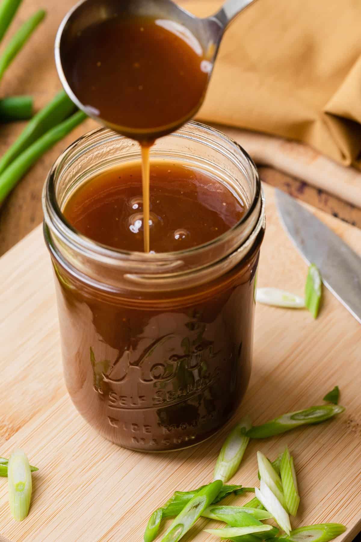 a jar of brown gravy