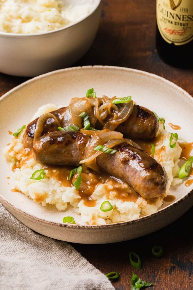 Irish Bangers and Mash with Guinness Onion Gravy The Travel Palate