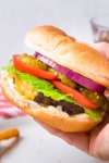 the completed cheeseburger recipe in someone's hand