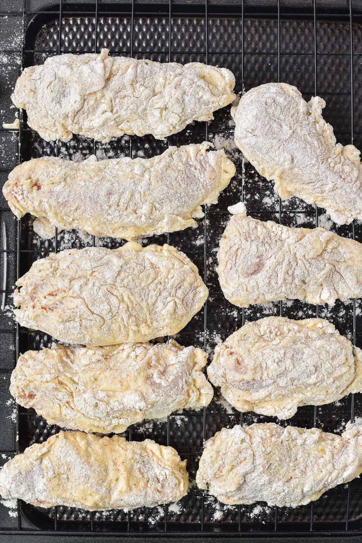 Making the fried chicken.