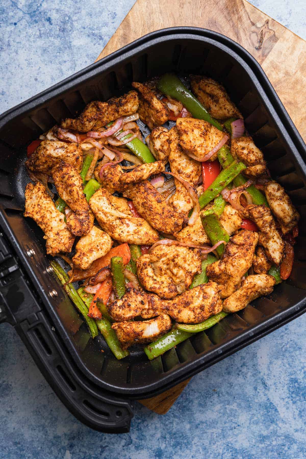 fajita chicken in air fryer basket cooked all the way