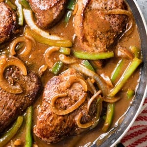 the completed pepper steak with gravy recipe prepared