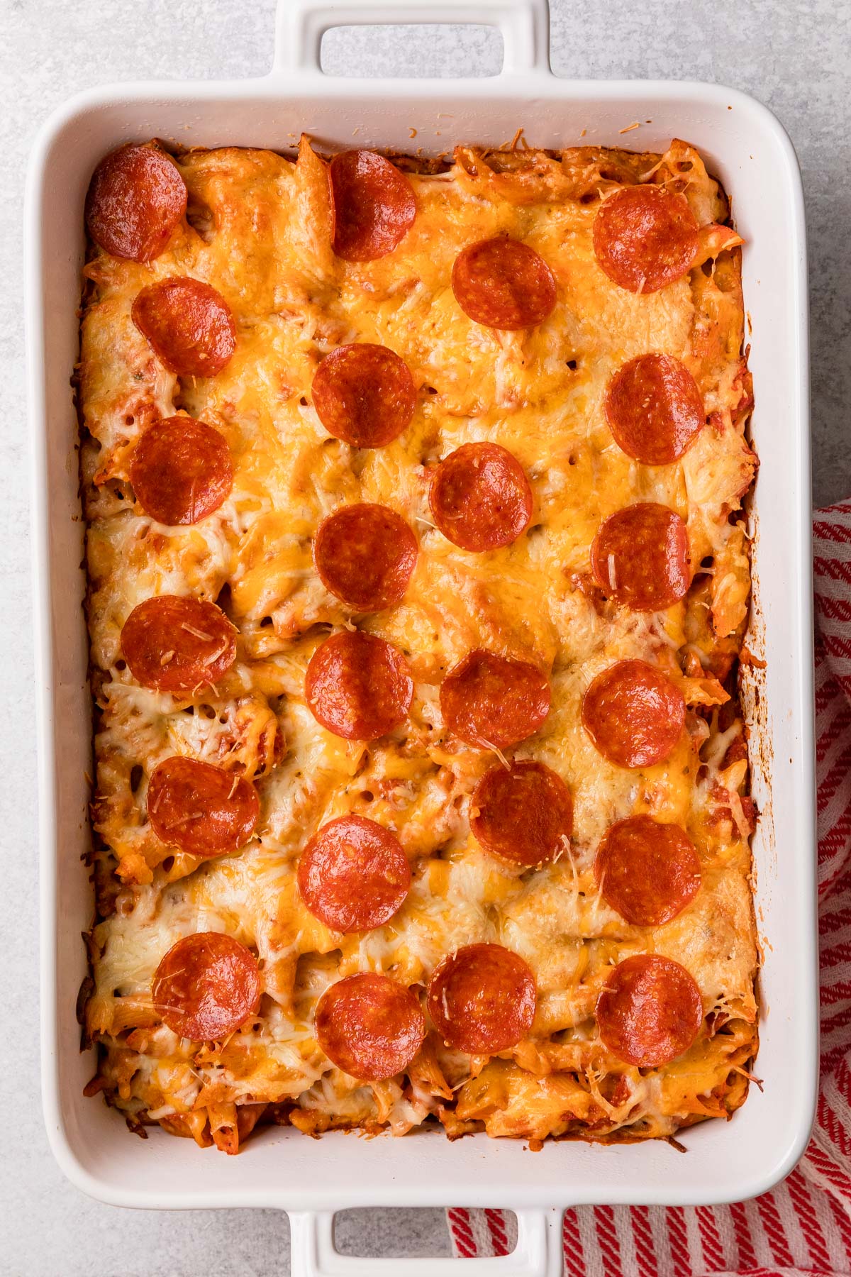 pepperoni pizza casserole after baking