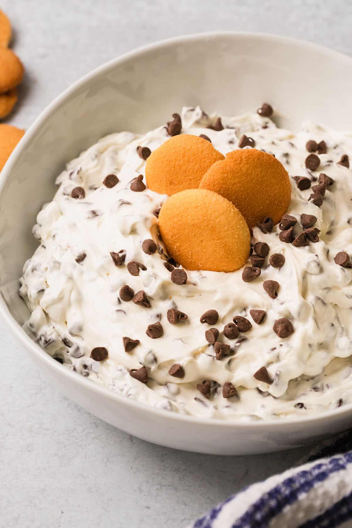 the completed tiktok booty dip recipe in a bowl with nilla wafers