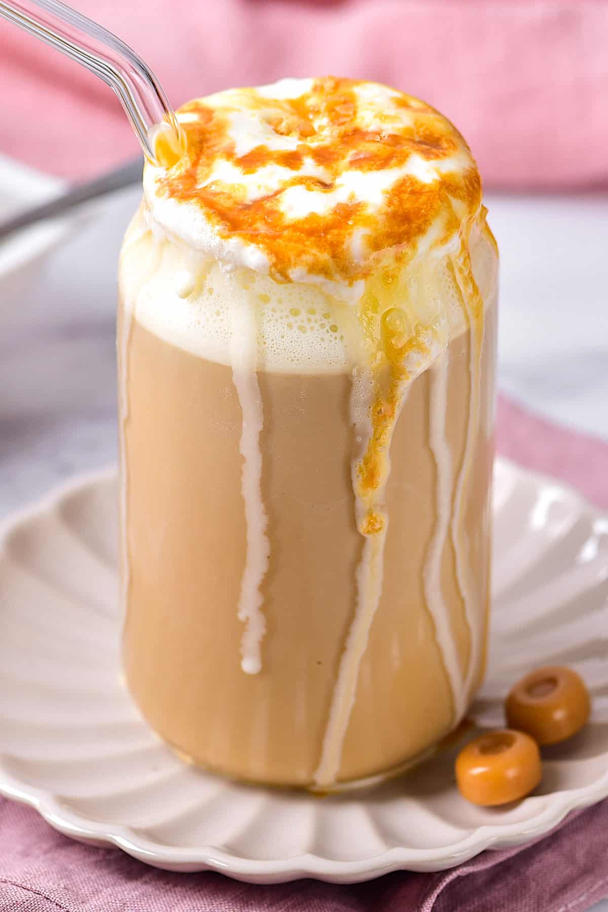 the completed starbucks caramel crunch frappuccino recipe
