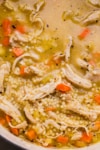 the completed chicken pastina soup