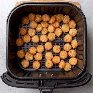 air fryer tater crowns completed in the basket