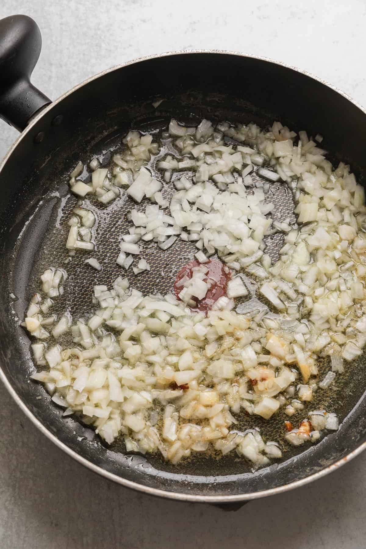 cooking the onions and garlic for the recipe