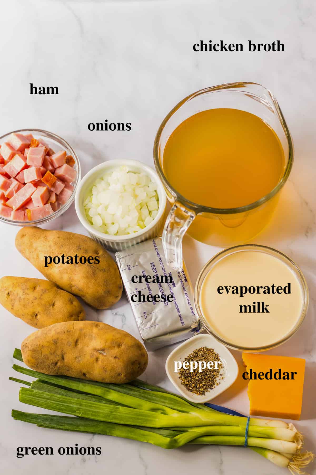 ingredients to make ham and potato soup.