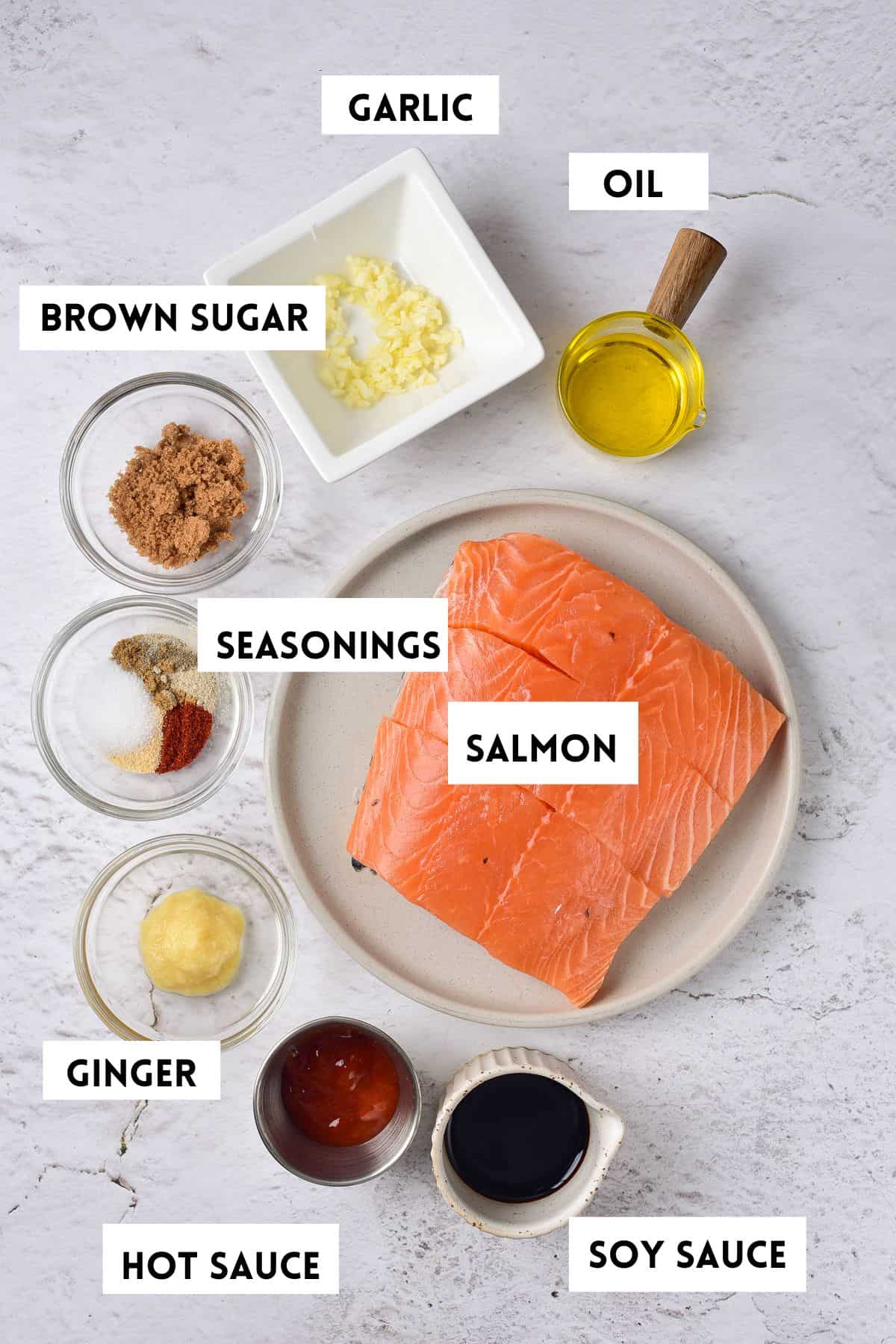 Ingredients used to make the salmon marinade.
