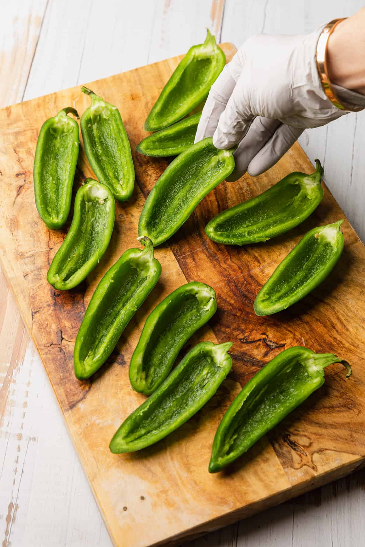 Fresh peppers cut in half and deseeded.